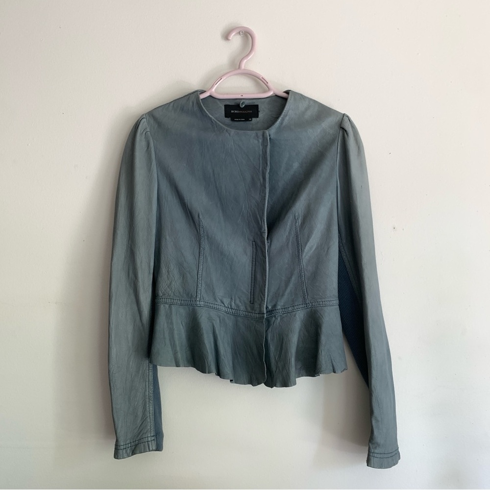 Bcbgmaxazria Women's Natural Leather Jacket Light Blue Gray (S/XS) - Picture 5 of 11